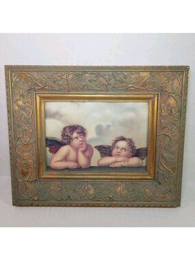 Vintage Raphael’s Cherubs Angels Litho Gold Ornate Framed Picture